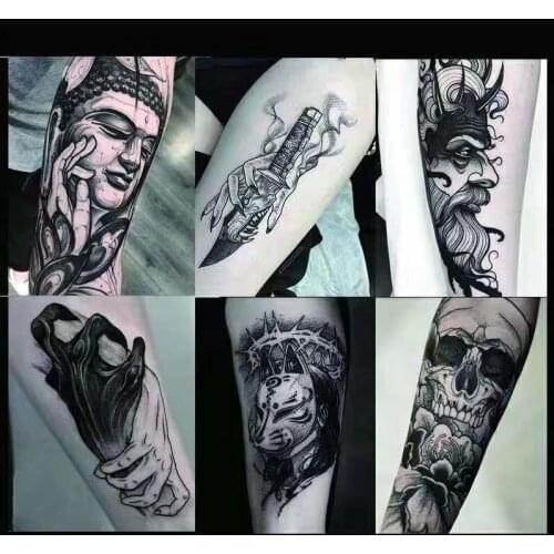 6PCS Black Skull Ghost Fake Tattoo Stickers For Men Women Arm Body Art Waterproof Temporary Tattos Middle Size Tatoo Flash Decal
