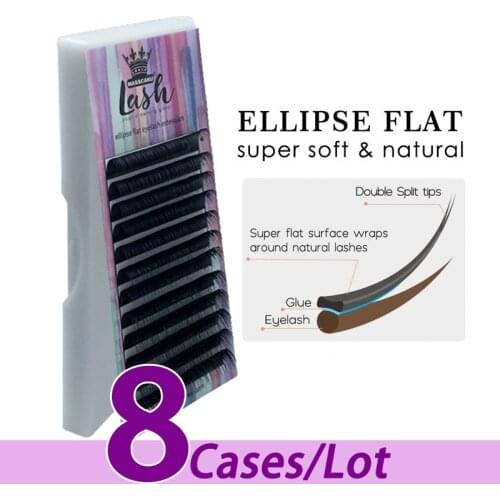 8pcs/lot Factory price flat eyelash extension korean PBT c d curl cashmere matte volume flat ellipse eyelash extensions