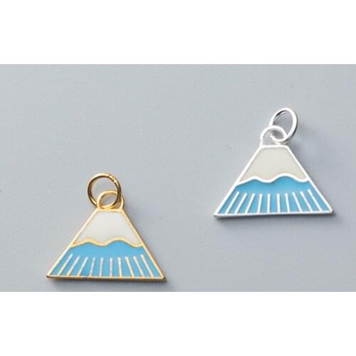 925 Sterling Silver Two-tone Patchwork Sea Wave Triangle Charms 15mm Fashion Silver Dangle Small Pendants DIY Jewelry Making