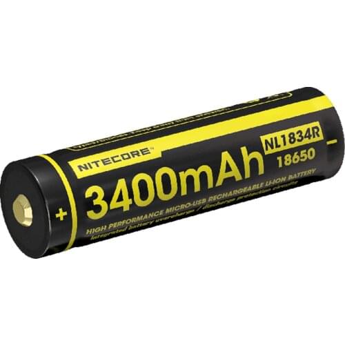 NITECORE NL1834R 3400mAh Micro-USB Rechargeable Li-ion Battery 12.24Wh 3.6V Rechargeable18650 Battery for Nitecore Flashlight