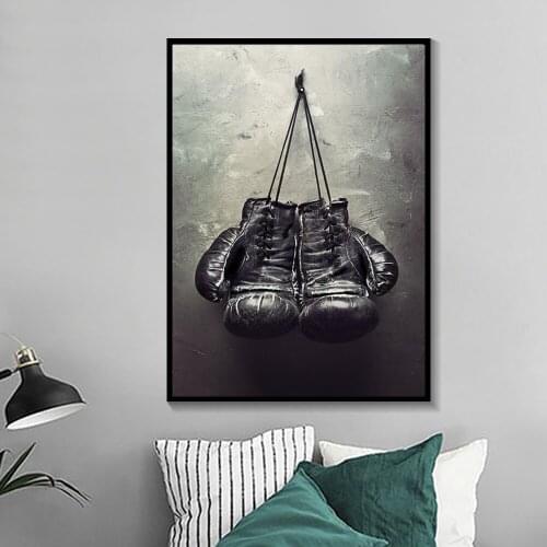 Boxing Gloves Vintage Canvas Nordic Style Picture Wall Art Painting Black and White Sport Prints for Living Room Home Wall Decor