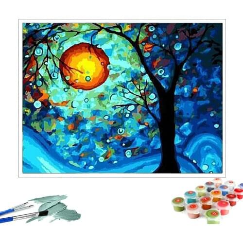 DIY Oil Painting Paint By Numbers"The Tree" Acrylic Paint Drawing on Canvas Wall Art Hand Painted Home Decor