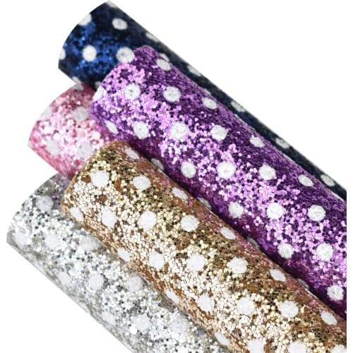 HSDCraft 20x34cm A4 hsd-design White Dot Printed on Glitter Faux Synthetic Leather Fabric,DIY handmade materials