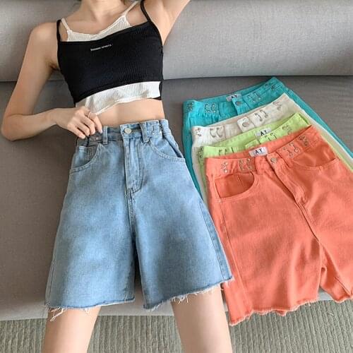 Candy Colors Wide Leg Short Pants Womens Summer Jeans High Waist Loose Straight Denim Shorts Y2K 2021 Blue Jean Plus Size 3559