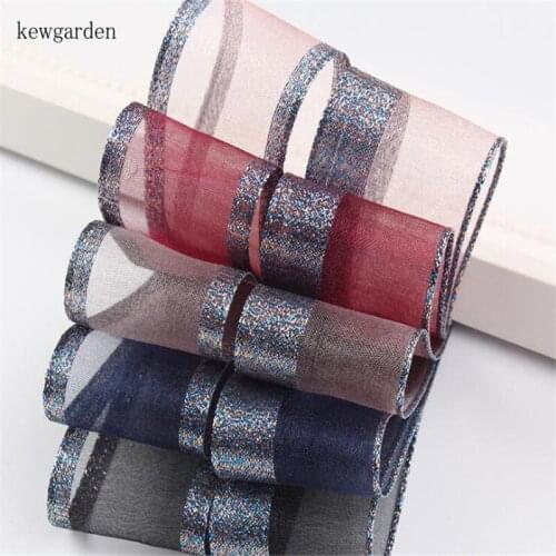 Kewgarden Shiny Stripe Color Organza Ribbon 1" 1.5" 25mm 40mm DIY Bowknot Hair Accessories Hademade Tape Packing Webbing 10 Yard