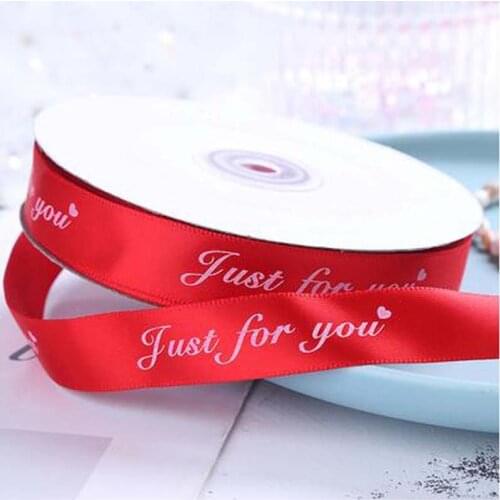 25MM 100Yard Red Just For You Printed Polyester Ribbon for Wedding Christmas Party Decorations Bow Craft Ribbons Gifts Wrapping