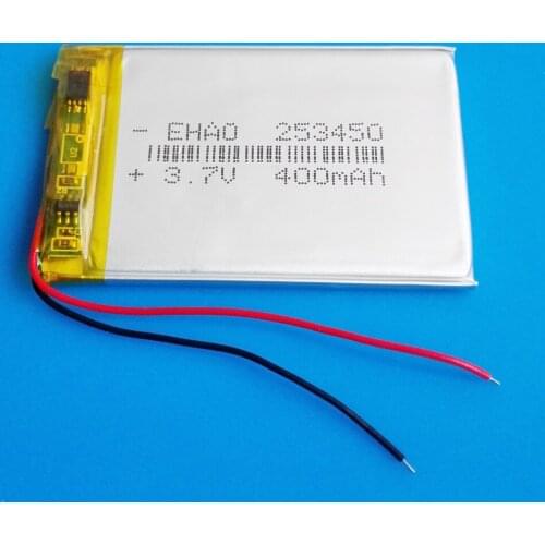 3.7V 400mAh lipo polymer lithium Rechargeable battery 253450 power for MP3 GPS DVD bluetooth recorder