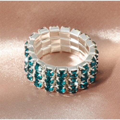 MANGOSKY Elastic 925 Stering Silver CZ Crystal Ring Purple Red Blue Zircon