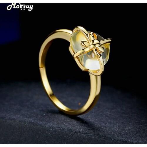 MoBuy Heart Shape Natural Citrine Adjustable Ring For Women 925 Sterling Silver 14K Yellow Gold Plated Fine Jewelry MBRI052