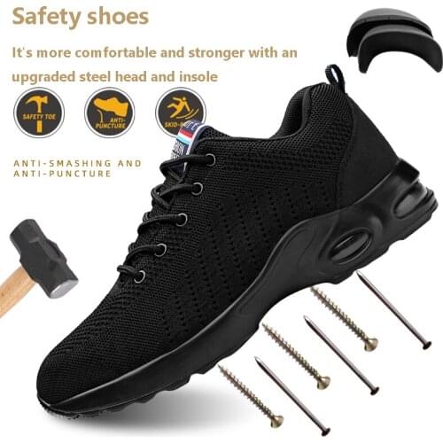 Mens Safety Shoes Breathable Work Shoes Steel Toe Anti-smashing Shoes for Men Toe Width Counstruction Safety Work Sneakers