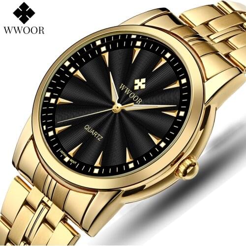 Mens Watches WWOOR Top Brand Luxury Waterproof Quartz Clock Gold Black Full Steel Casual Sports Men WristWatch Relogio Masculino