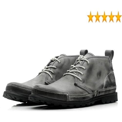 Hot Sale Shoes New Real Leather Lace Up For Men Motorcycle Anti Skid Comfort Retro Ankle Boots Gray Free Shipping