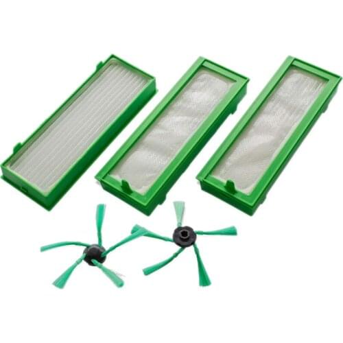 Accessories Set for Vorwerk Kobold VR200 & VR300 Vacuum Robots - 3X HEPA Filters & 2X Side Brushes