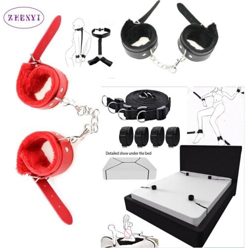 BDSM Couple Sex Toys PU Leather Handcuffs For Sex Bondage Sex Ankle Cuff Plush Roleplay Mask Adjustable Handcuffs Adult Sex Toys