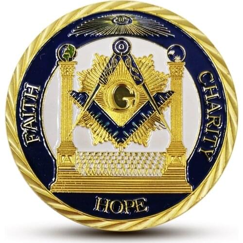 Very Beautiful Masonic Gold Commemorative coins Freemason Medal Gold plated Coin Association Under A Brotherhood Of Man