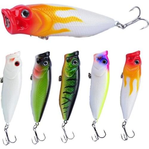 1pcs Fishing Lure 6 Colors Available Feed Popper 80mm 14g Plastic Top Water for Sea Cocked Mouth Bass Fake Bait