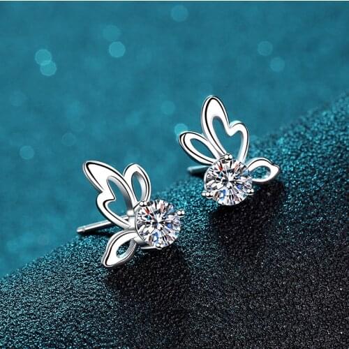 BOEYCJR 925 butterfly Silver 0.3/0.5ct F color Moissanite VVS Fine Jewelry Diamond Stud Earring With certificate for Women Gift