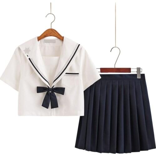 Summer Autumn Japanese School Uniforms For Girls Cute Sailor Tops +Pleated Skirt Full Sets Cosplay JK Costume Series B65289A