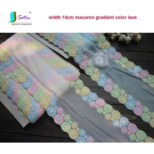 Width 14cm Macaron Gradient Candy Color Embroidery Sew Clothes Decoration Handmade Flower Tulle Lace A0640L