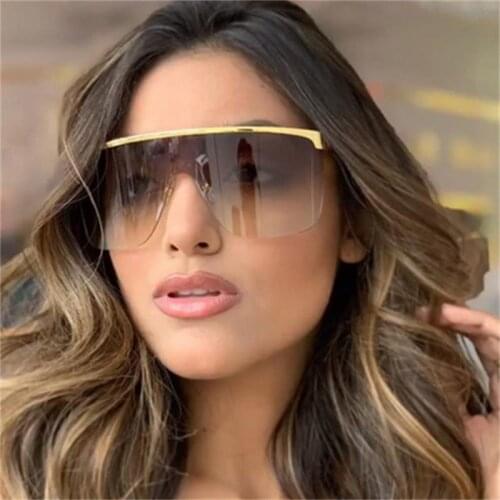 Rimless Shield Sunglasses Unisex Trendy Metal Bridge Square Glasses Hot Sell Fashion Brand Flat Top Oversized Sunglasses Women