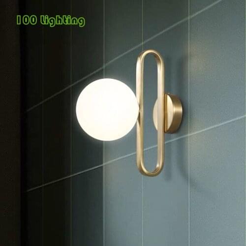 Modern White Glass LED Wall light Bathroom Living room Stairs Wall Sconce Gold Metal 90-260V Surface Mount Loft Wall Decoration