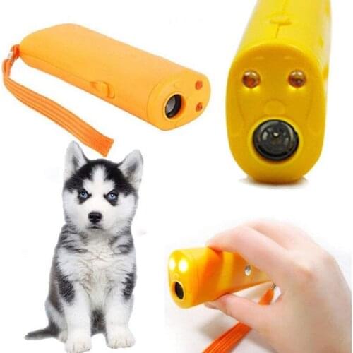 LED Ultrasonic Dog Trainer Device 3 in 1 Stop Barking Handheld Training Yellow with Flashlight Stopper Tool