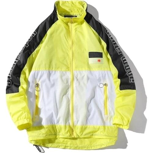 Men Hip Hop Streetwear Jacket Coat Patchwork Harajuku Jacket Windbreaker Oversized Track Jacket Pocket Hip Hop Bomber Jacket
