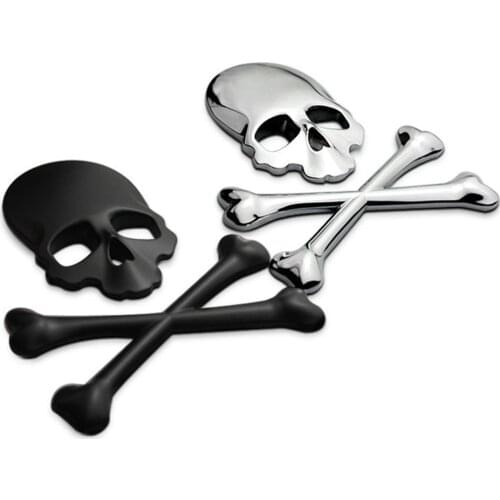 High Quality Zinc Alloy 3D Skull Metal Skeleton Cross Bones Car Motorcycle Sticker Label Skull Emblem Badge Car Styling Stickers