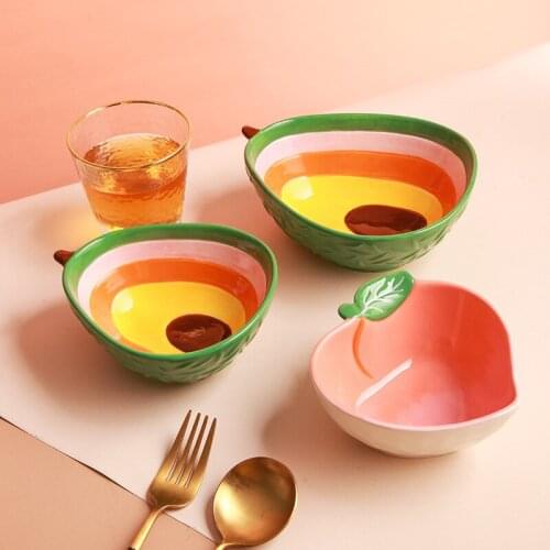 Japanese Salad Bowl Watermelon Soup Bowl Relief Hand-painted Ceramic Fruit Tableware Creative Lovely Avocado Shape Rice Bowl
