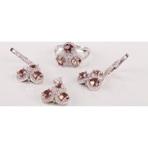 UM US JEWELRY Soltanit Cubic Zirconia Rhodium Plated 925 Sterling Silver Triple Set