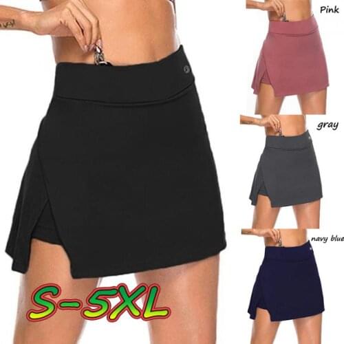 Gym Women Running Shorts Mini Skirt High Waist Shorts Layer Patchwork Fitness Shorts Sports Short Two-Piece Hakama Skirt Drop