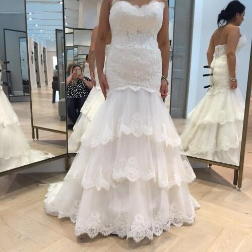Robe De Mariage Sweetheart Lace Tiered Appliques Sleeveless Mermaid Wedding Dresses Plus Size wedding gowns vestido de noiva