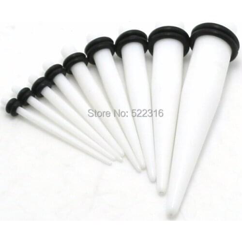 1.6mm-10mm 90pcs acrylic white straight ear tapers kits 2 black o rings plug gauges expander wholesale body piercing jewelry