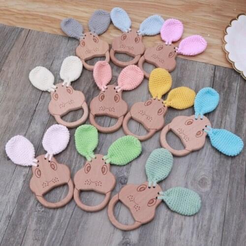 1PC Baby Teether Beech Wooden Rattle Toys Wood Teething Rodent Chew Play Gym Montessori Stroller Toy