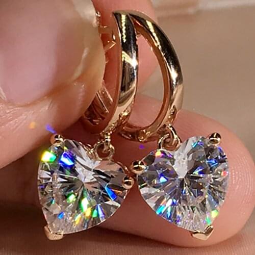 10K Au417 Rose Gold Women Clip Hoop Earrings Moissanite Diamonds 2 Carat Heart Wedding Party Engagement Anniversary Trendy