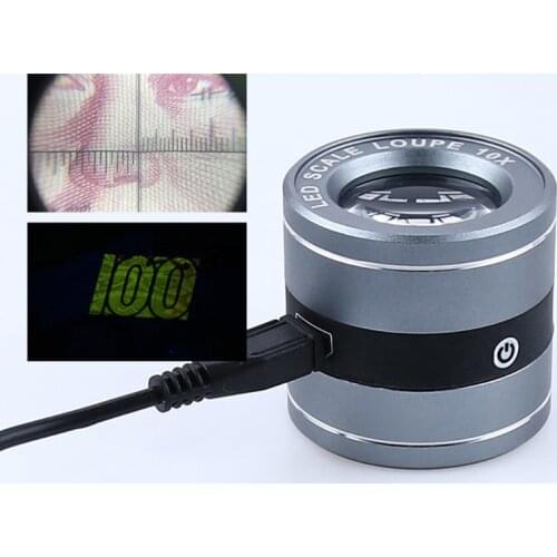 10X Full Metal Magnifying Glass USB Charging Lens Loupe Magnifier With Scale Mini Magnifier Handheld Coin Stamps Jewelry Loup