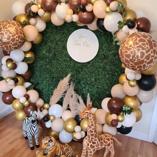 144pcs Coffee Gold Balloon Garland Arch Kit For Jungle Animal Safari Theme Party Supplies Wild One Birthday Party Decoration