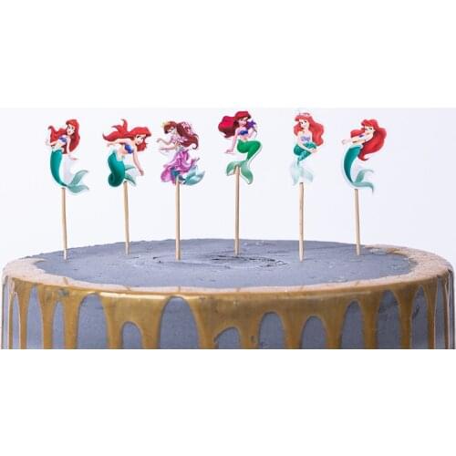 24Pcs Mermaid Princess Micky Mouse Cake Topper Baking Birthday Cake Decoration Insert Card Flag Cartoon Theme kids Toys