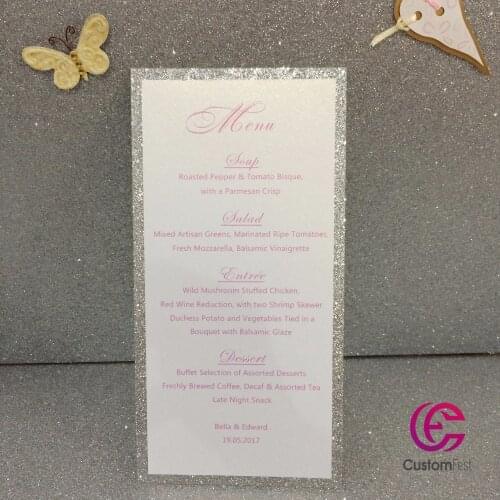30pcs/lot Personalized menu two layers menu handmade Silver glitter with pink whole set available