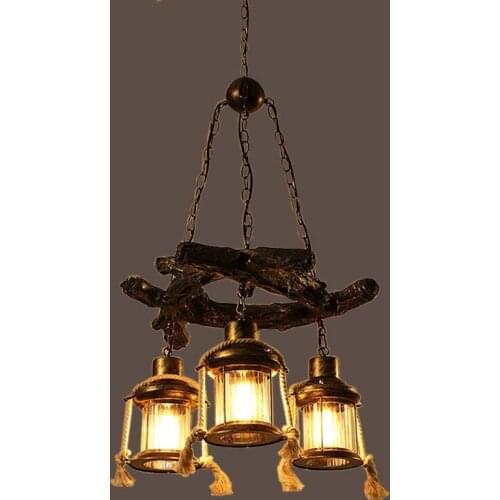 American Chandelier Loft Retro Industrial Cafe Bar Restaurant Bar Lighting Clothing Store Wooden Decorative Pendent Lamp