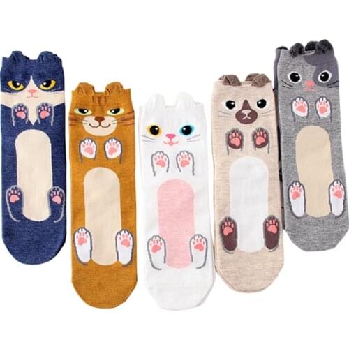 Cheap women cartoon dog socks 5 Pairs/lot colorful animal thermal sock ladies and womens cotton sock for wedding christmas gift