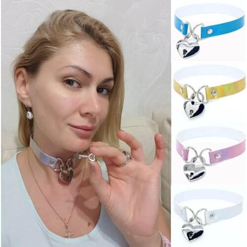 Punk Rivet PU Leather Peach heart love heart-shaped collar New goth purple PU Leather Heart flower Spike Rivet Studded Choker Ne