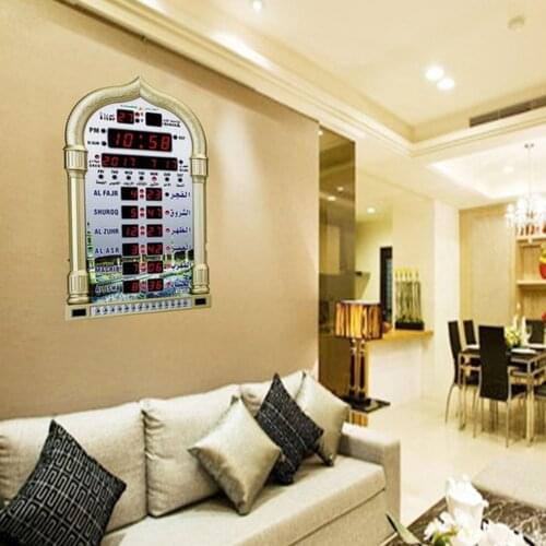 Azan Mosque Prayer Clock Islamic Mosque Calendar Muslim Prayer Wall Clock Alarm Ramadan Home Decor + Remote Control(Not battery)