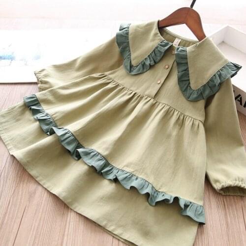 Girls ruffles cotton long sleeve princess dress fall new baby girl dresses wholesale