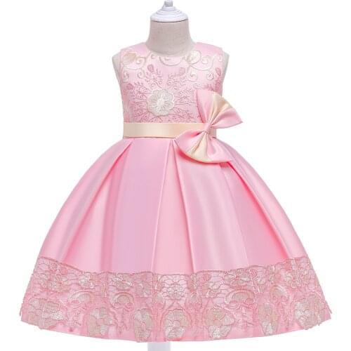 Summer Bow Flower Embroidery Kids Dress For Girls Children Clothes Wedding Party Elegant Evening Princess Sleeveless Dresses
