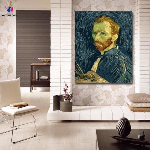 DIY colorings pictures by numbers with colors Van Goghs self-portrait picture drawing painting by numbers framed Home
