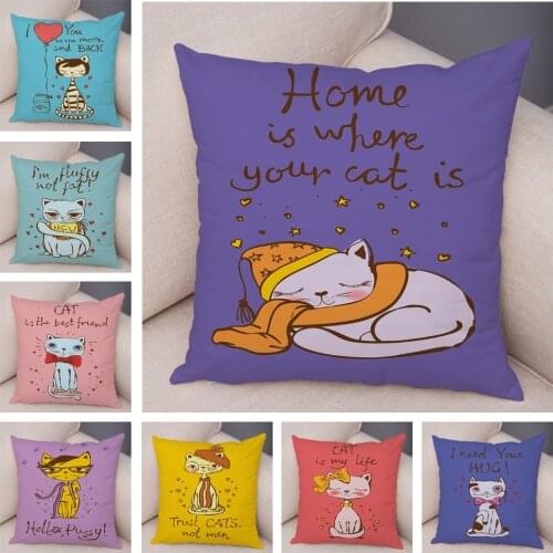 Pet Cat Cushion Cover Pillowcase Decor Cute Cartoon Animal for Sofa Car Plush Printing Cojines Pillow Case 45x45cm Pillows Cases