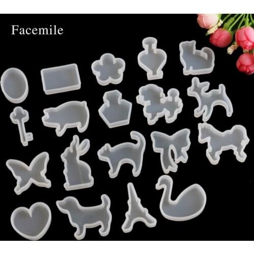 Facemile DIY 19PCS/Set 3D Cute Animal Crystal Geometric Jewelry Fondant Mold Pendant Silicone Ornament Making Cake Decor Tool