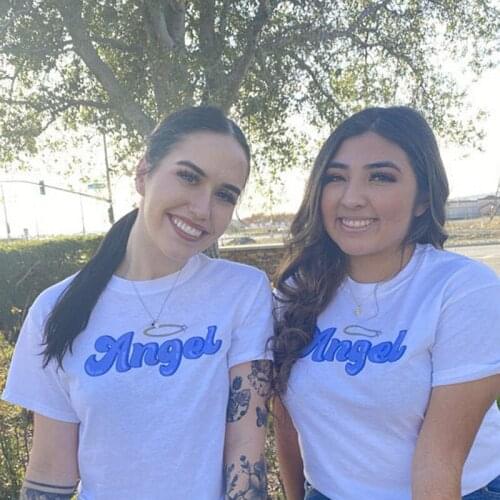 Calelinka 2021 Summer Cool Angel Letters Printed Tshirts White Cotton Loose Round Neck Tees Short Sleeve Ins Fashion Women Shirt