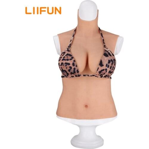 Liifun Artificial Fake Boobs Realistic Silicone Half-Body High Collar Breast Forms For Shemale Transgender Drag Queen